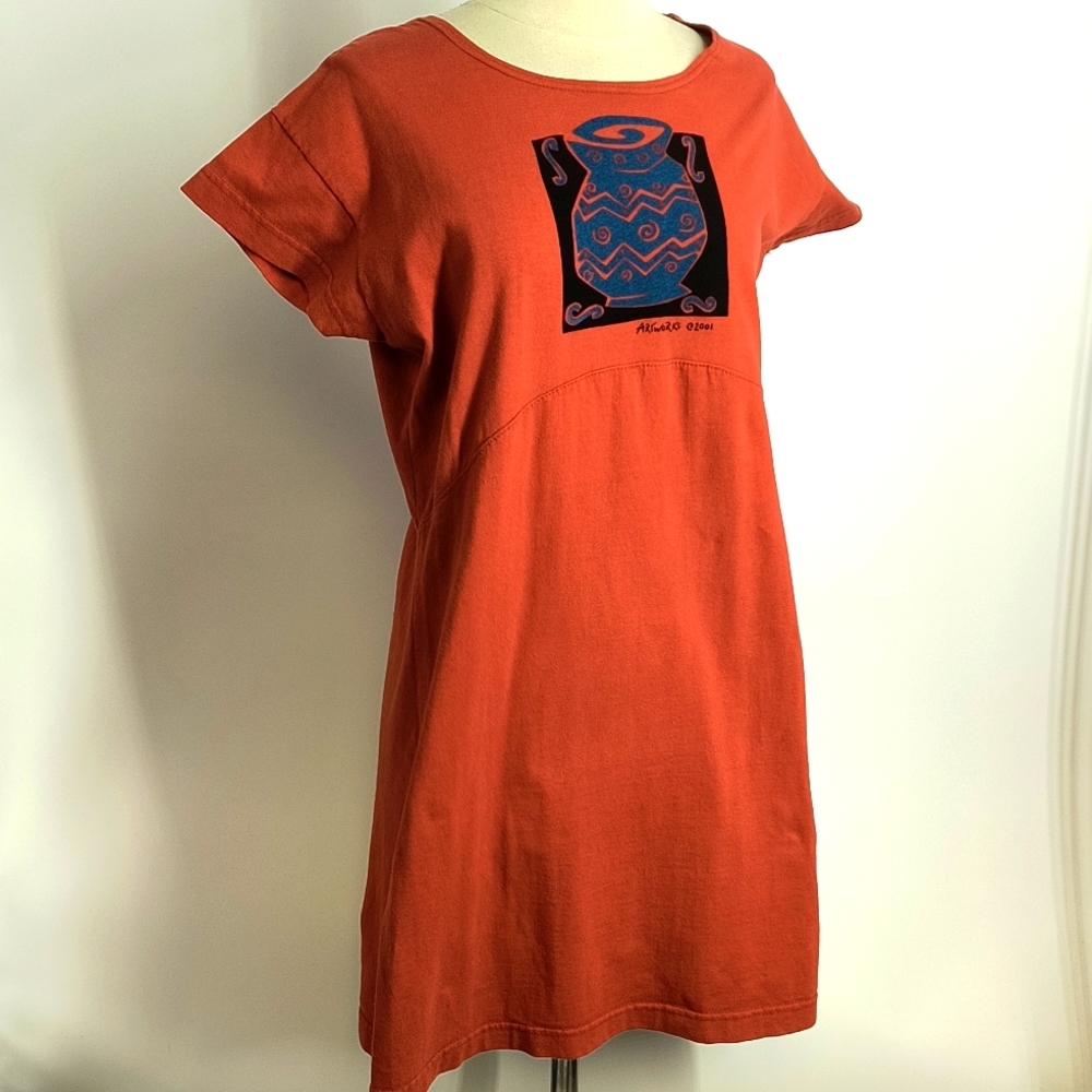 Artworks vintage orange tee-shirt dress with silk-screen motif-sz M